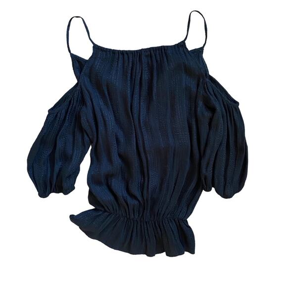 GUESS Black Cold Shoulder Peplum Blouse Size Small Business Casual Shabby Chic - Picture 5 of 12